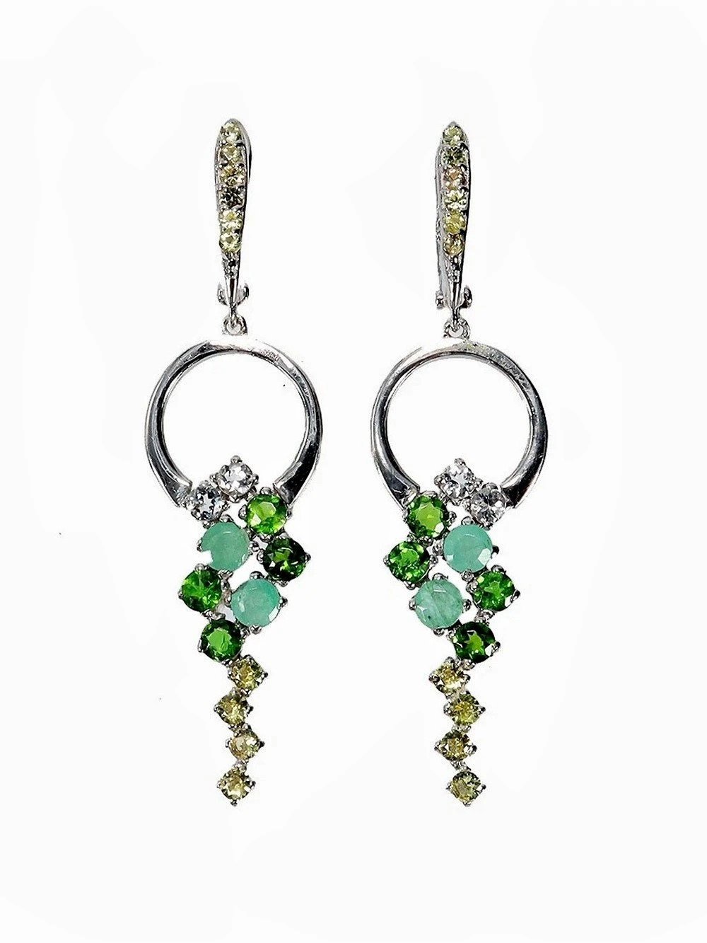 Natural Emerald Chrome Diopside Aquamarine Sapphire 925 SS Dangle Earrings